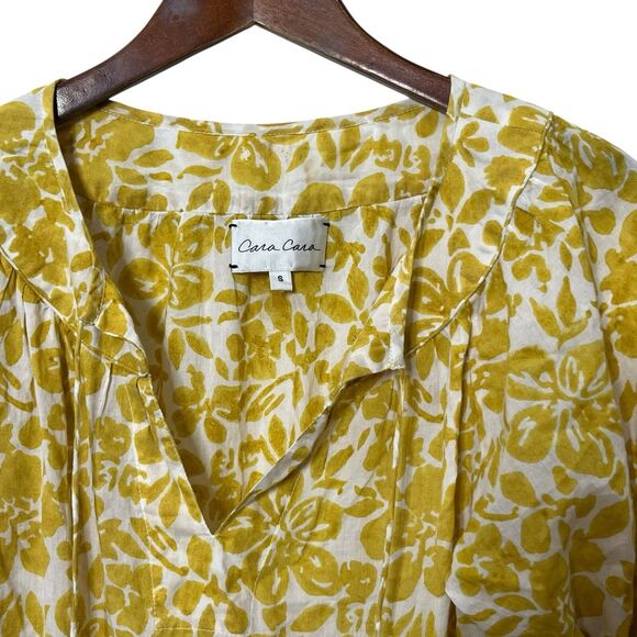 Cara Cara Ruffle Hem Mini Dress Women’s Small Yellow Cotton Resort Vacation Wear - Picture 7 of 12